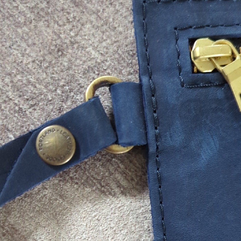 Portland Leather Navy Blue Clutch with Gold Zipper - Picture 3 of 7